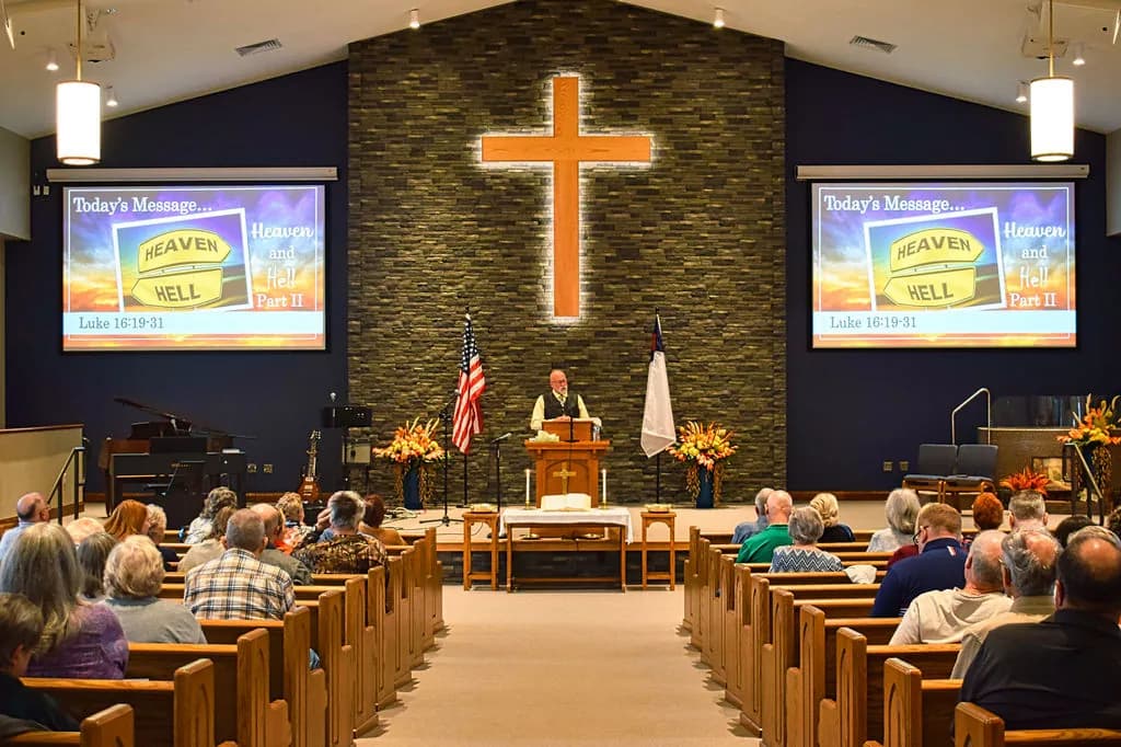 A sermon from Luke 16 on heaven and hell, the title on both screens